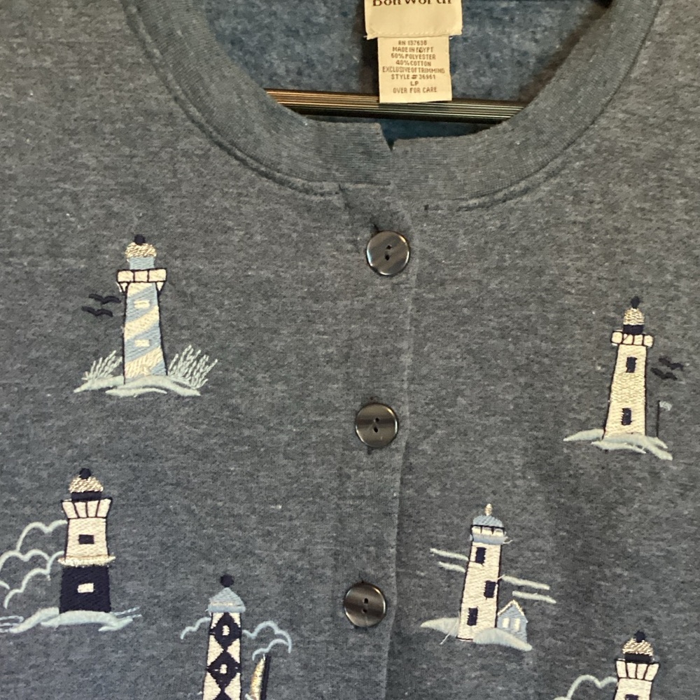 BonWorth Blue Lighthouse Button Up Cardigan - Picture 3 of 4